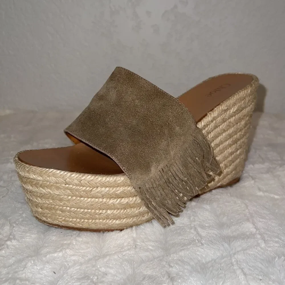 Chloe Platform Suede Fringe Espadrilles Size EU 37/ US 7